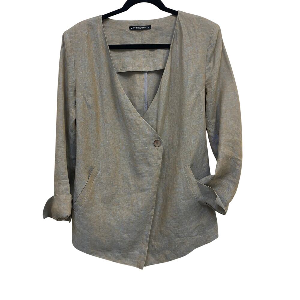 Matthildur Womens Hemp Greige Single Button Blazer Jacket Size 1, Lagenlook